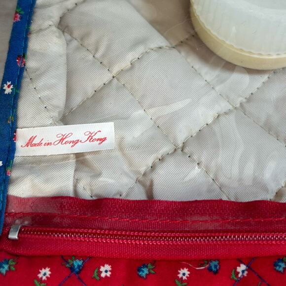 Retro- 60s 70s- red blue florall cosmetic travel case with bottles- Hong Kong - Picture 5 of 7